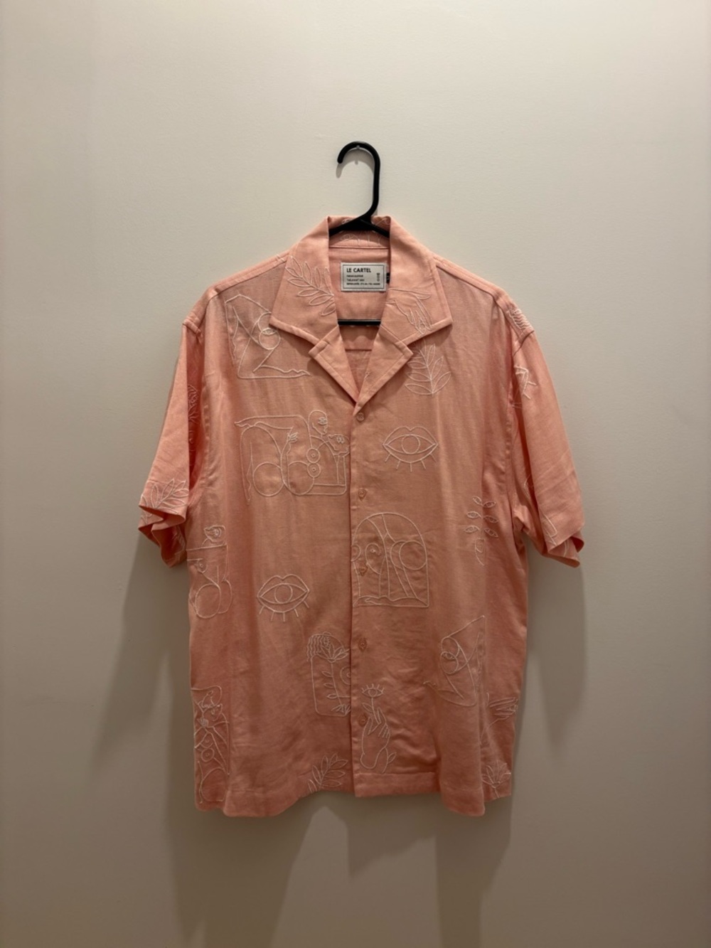 Le Cartel Peach Short-Sleeve Embroidered Button-Down Shirt